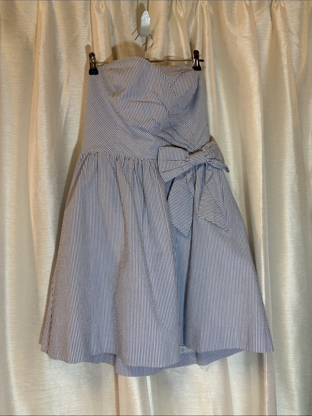 Lilly Pulitzer Henrietta Blue Seersucker Strapless Bow Dress Large - Picture 5 of 15